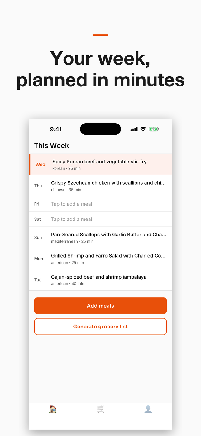 A week of dinners planned in the Eatsë meal planner
