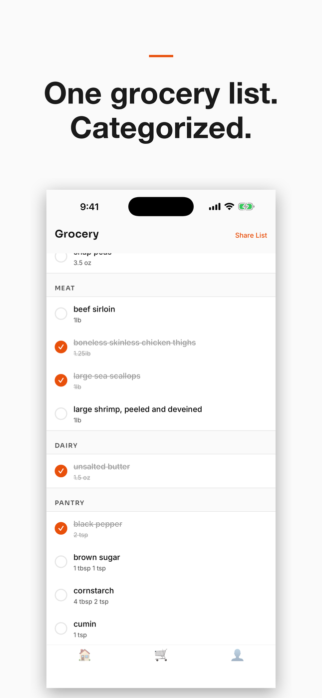 One grocery list organized by aisle