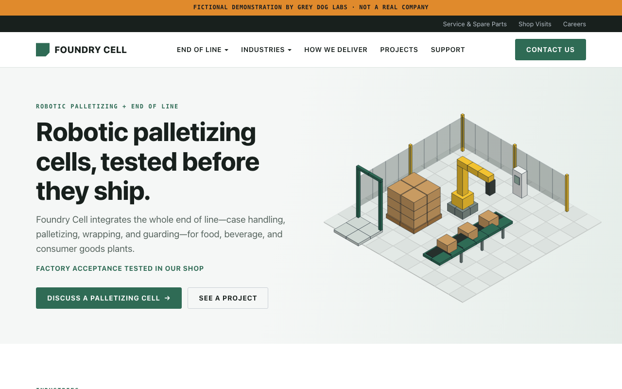Rebuilt homepage for Foundry Cell Automation, a fictional company